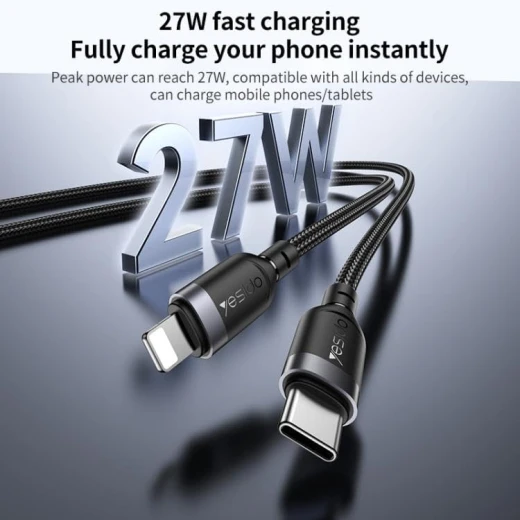 كابل شحن وبيانات يسيدو YESIDO CA193 بطول 3 متر، USB-C إلى Lightning بقدرة 27 واط، كابل شحن سريع PD بتصميم نايلون مضفر، متين للآيفون - يسيدو - Image 7