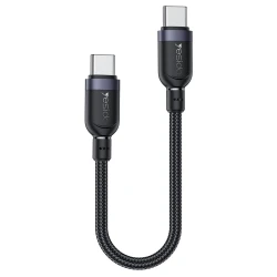 كابل يسيدو CA188 بطول 30 سم من Type-C إلى Type-C، يدعم الشحن السريع PD بقدرة 60W ونقل البيانات بسرعة 480Mbps، بتصميم مضفر متين باللون الأسود