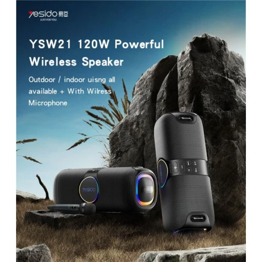 يسيدو YSW21 سماعة لاسلكية 120 واط بإضاءة RGB مع ميكروفون UHF، بلوتوث 5.0، بطارية 5200mAh، أسود - يسيدو - Image 2