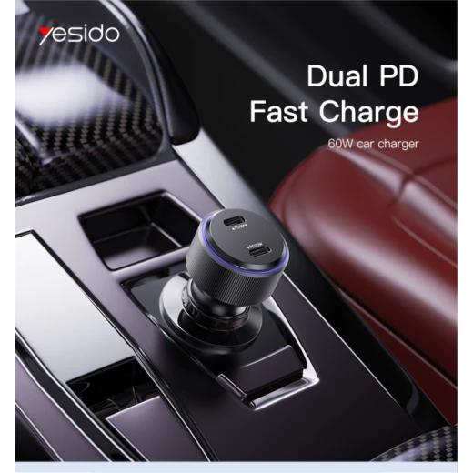 يسيدو Y48 شاحن سيارة بمنفذين تايب سي PD 30 واط 20 واط متوافق مع الشحن السريع USB C - يسيدو - Image 3