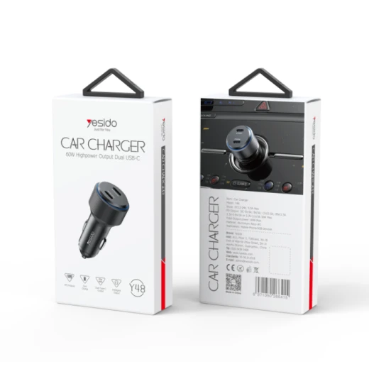 يسيدو Y48 شاحن سيارة بمنفذين تايب سي PD 30 واط 20 واط متوافق مع الشحن السريع USB C - يسيدو - Image 4