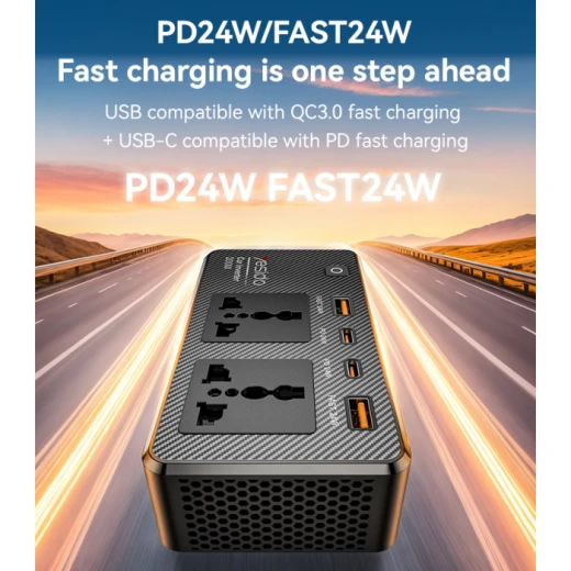 محول طاقة سيارة يسيدو VC07 بقدرة عالية 200W، يدعم الشحن السريع، بتصميم عملي ومناسب لتوفير الطاقة وشحن الأجهزة المختلفة داخل السيارة أثناء التنقل - يسيدو - Image 3