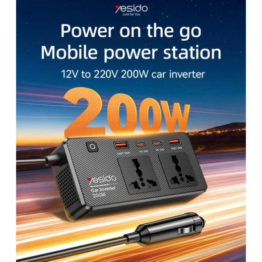 محول طاقة سيارة يسيدو VC07 بقدرة عالية 200W، يدعم الشحن السريع، بتصميم عملي ومناسب لتوفير الطاقة وشحن الأجهزة المختلفة داخل السيارة أثناء التنقل - يسيدو - Image 5
