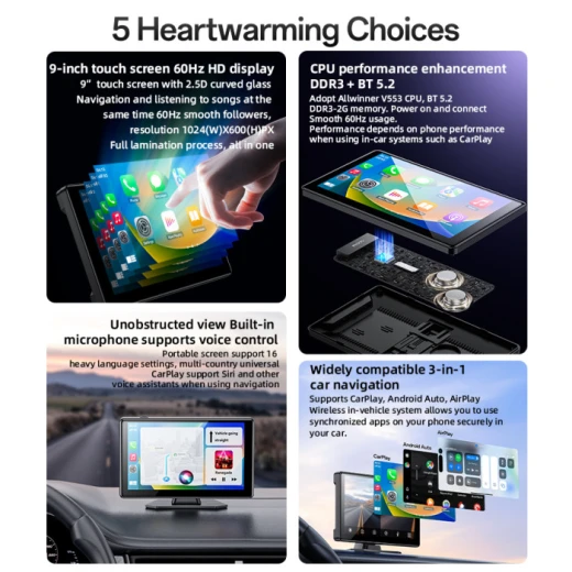 شاشة سيارة يسيدو YESIDO KM18 مقاس 9 بوصة تعمل باللمس، شاشة وسطية للسيارة مع كار بلاي Apple CarPlay وأندرويد أوتو Android Auto، شاشة ترفيه وملاحة للسيارة - يسيدو - Image 4