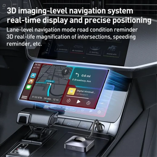 محول كار بلاي لاسلكي للسيارة يسيدو YESIDO، يدعم USB-A وUSB-C، محول Apple CarPlay لاسلكي سريع وسهل الاستخدام، باللون الرمادي - يسيدو - Image 3