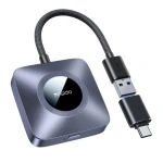 محول كار بلاي لاسلكي للسيارة يسيدو YESIDO، يدعم USB-A وUSB-C، محول Apple CarPlay لاسلكي سريع وسهل الاستخدام، باللون الرمادي - يسيدو
