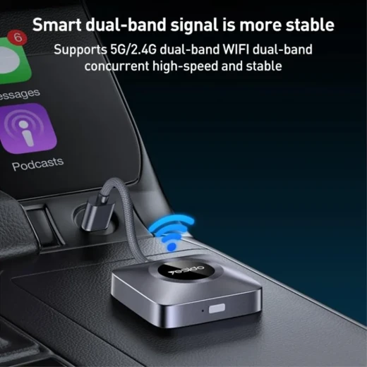 محول كار بلاي لاسلكي للسيارة يسيدو YESIDO، يدعم USB-A وUSB-C، محول Apple CarPlay لاسلكي سريع وسهل الاستخدام، باللون الرمادي - يسيدو - Image 5