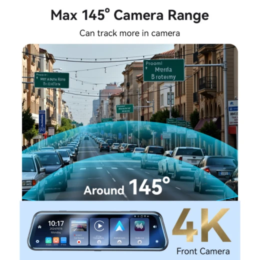 كاميرا سيارة يسيدو YESIDO KM24 داش كام مع كار بلاي Apple CarPlay وأندرويد أوتو Android Auto، كاميرا مراقبة وتسجيل للسيارة، باللون الأسود - يسيدو - Image 4