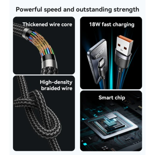 Yesido CA131C 0.3 Meter 18W Fast Charging USB to Type-C Aluminum Alloy Braided Data Cable Black - Yesido - Image 3