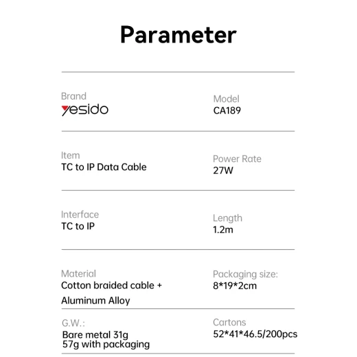 يسيدو CA189 كابل USB-C إلى لايتنينج مضفر 27 واط 1.2 متر أسود - يسيدو - Image 2