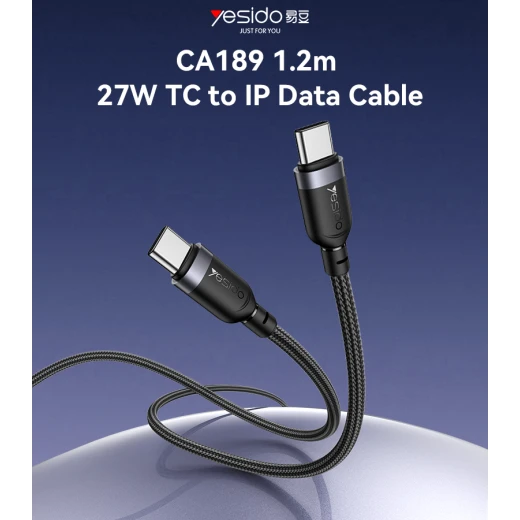 يسيدو CA189 كابل USB-C إلى لايتنينج مضفر 27 واط 1.2 متر أسود - يسيدو - Image 6