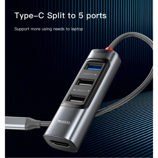 يسيدو HB22 موزع USB-C بخمس وظائف مع 100 واط PD ووظيفة OTG باللون الأسود - يسيدو - Image 4
