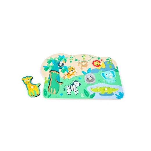 Hape Wild Animals Peg Puzzle, Premium Kids Wooden Early Learning Jigsaw Puzzle Toy, High Quality Educational Brain Teaser Game Toy Gift - Hape - Image 2