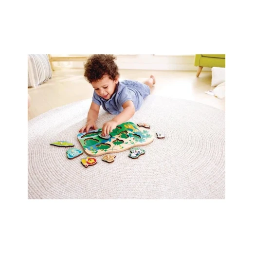 Hape Wild Animals Peg Puzzle, Premium Kids Wooden Early Learning Jigsaw Puzzle Toy, High Quality Educational Brain Teaser Game Toy Gift - Hape - Image 3