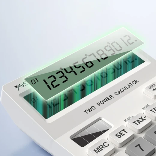 آلة حاسبة مكتبية يسيدو EC10 بشاشة LCD من 12 رقمًا، تعمل بمصدرَي طاقة، تصميم عملي وأنيق باللون الأبيض، مناسبة للمكتب والمنزل - يسيدو - Image 3