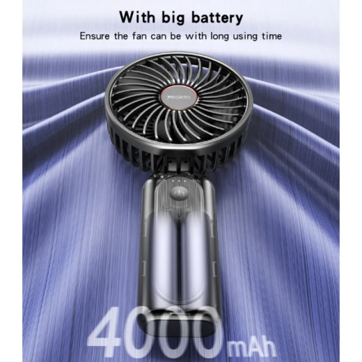 Yesido YF10 3 Stages Of Speed Portable Mini Fan with Big Battery Power Bank Function Black - Yesido - Image 4