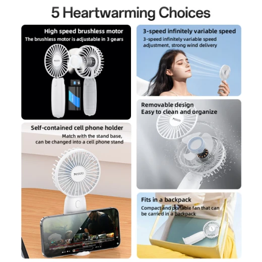 Yesido YF15 3-speed Infinitely Variable 1200mAh Battery Removable Design Small Fan with Phone Holder Black - Yesido - Image 4