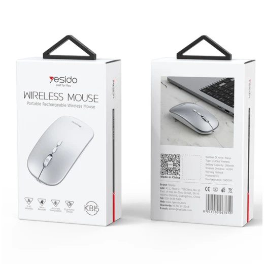 ماوس لاسلكي يسيدو KB15 Slim قابل لإعادة الشحن، اتصال 2.4 جيجاهرتز، تصميم نحيف وخفيف، باللون الفضي، فأرة عملية للكمبيوتر واللابتوب والاستخدام اليومي - يسيدو - Image 2