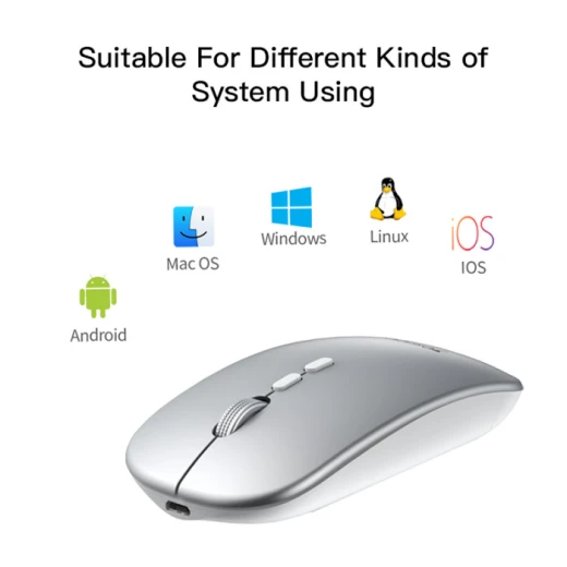 ماوس لاسلكي يسيدو KB15 Slim قابل لإعادة الشحن، اتصال 2.4 جيجاهرتز، تصميم نحيف وخفيف، باللون الفضي، فأرة عملية للكمبيوتر واللابتوب والاستخدام اليومي - يسيدو - Image 3
