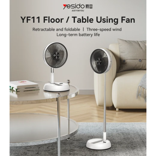 Yesido YF11 Three-speed Wind Big Battery Retractable Foldable Noisy Floor/Table Using Fan Black