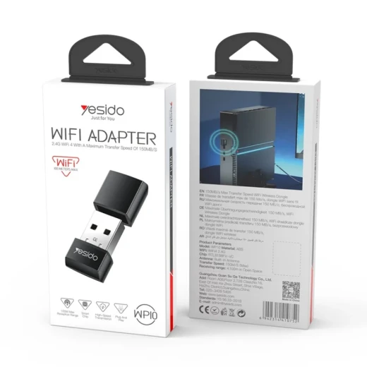 محول واي فاي USB يسيدو WP10 بتقنية WiFi 4 وسرعة تصل إلى 150 ميجابت في الثانية، محول شبكة لاسلكية صغير وسهل الاستخدام، باللون الأسود - يسيدو - Image 3