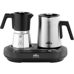 Arzum Coffee Maker Pot with Mixer, Moka Pot for Hot & Cold Milk, 1.8L Capacity, 3-Cup, Black & Chrome, Model OK0027