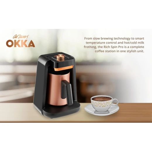 Okka Rich Turkish Milk Coffee Machine Spin Pro OK0026, 700W – 1–5 Cups of Coffee or 1–4 Cups of Milk, Classic & Strong Coffee Modes, Stainless Steel Container, Mixer & Anti-Spill System - arzum okka - Image 2