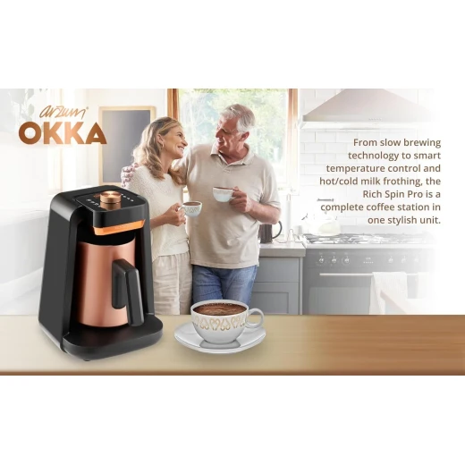 Okka Rich Turkish Milk Coffee Machine Spin Pro OK0026, 700W – 1–5 Cups of Coffee or 1–4 Cups of Milk, Classic & Strong Coffee Modes, Stainless Steel Container, Mixer & Anti-Spill System - arzum okka - Image 3