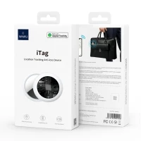 WiWU WT-06 iTag Anti-loss Device in White - Compact tracker for keys, bags, and wallets supporting Apple Find My and Android networks, featuring IP65 water resistance and zero subscription fees