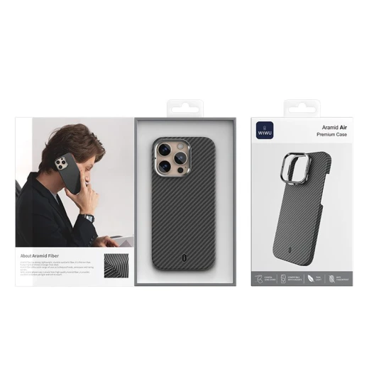 كفر Wiwu Aramid Air أسود لـ iPhone 16 Pro Max: مصنوع من ألياف الآراميد الفائقة، خفيف ونحيف جداً، حماية ممتازة من الصدمات والخدوش - وي وُو - Image 2