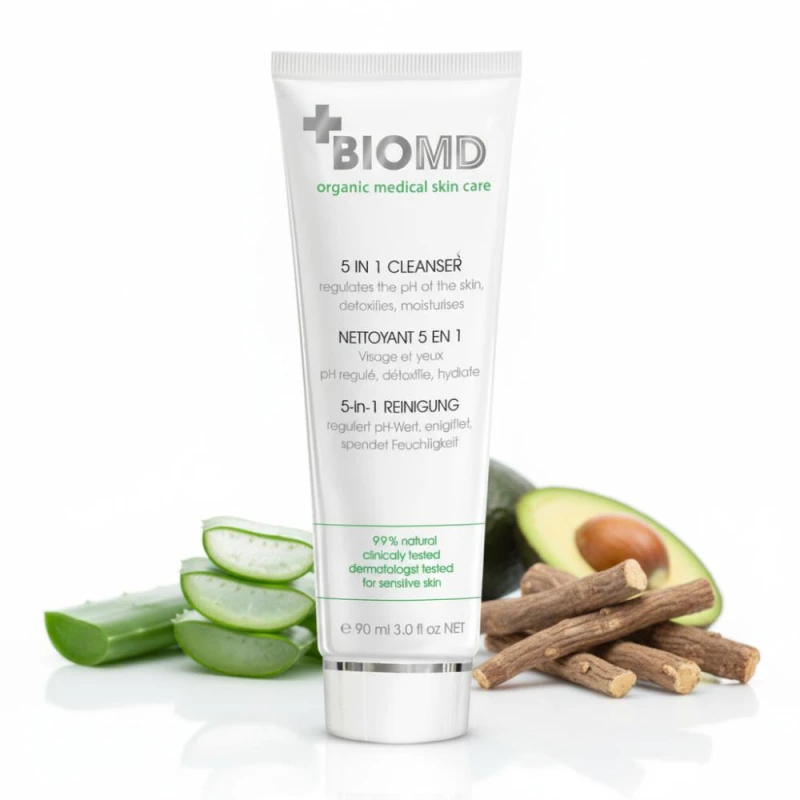 BioMd 5 in 1 Face and Eye Cleanser 90ml - Multi-Action Gentle Makeup Remover, Hydrating & Purifying Daily Facial Cleanser - BioMd
