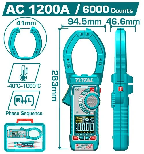 TOTAL TOOLS Digital AC Clamp Meter TMT7610001 – Electrical Clamp Multimeter, AC Current Tester, Digital Electrical Measurement & Testing Tool - Total