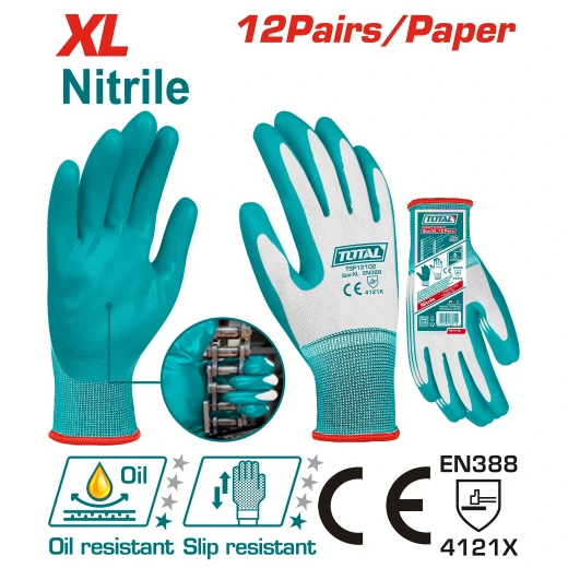 TOTAL TOOLS Nitrile Gloves XL TSP12162 – Protective Work & Safety Gloves, Non-Slip Nitrile Coated Gloves for Industrial, General Work & Cleaning TOTAL TOOLS Nitrile Gloves XL TSP12162 – Protective Work & Safety Gloves, Non-Slip Nitrile Coated Gloves for Industrial, General Work & Cleaning
