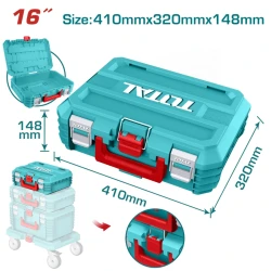 TOTAL TOOLS 16-Inch Stackable Plastic Tool Box TPBXS101 – 15kg Capacity Heavy-Duty Tool Storage Box, Portable Hand Tool Organizer & Work Box