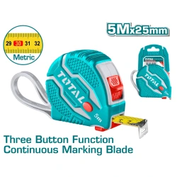 TOTAL TOOLS 5m × 25mm Steel Measuring Tape – Rubber Coated Heavy-Duty Tape Measure for Construction, Carpentry, Maintenance & Professional Measuring
