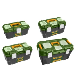 JADEVER JDTB4104 4-Piece Plastic Tool Box Set – Stackable Tool Storage Boxes for Organizing Hand & Power Tools, Portable Workshop & Maintenance Tool Cases