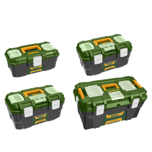 JADEVER JDTB4104 4-Piece Plastic Tool Box Set – Stackable Tool Storage Boxes for Organizing Hand & Power Tools, Portable Workshop & Maintenance Tool Cases JADEVER JDTB4104 4-Piece Plastic Tool Box Set – Stackable Tool Storage Boxes for Organizing Hand & Power Tools, Portable Workshop & Maintenance Tool Cases