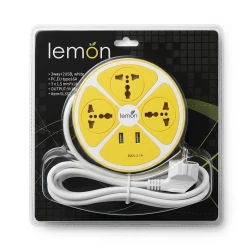 LEMON SL3935-EU Extension Socket – 3-Way + 2 USB EU Power Strip, 2.5M 3×1.5mm² Cable, 13A 250V, 5V 2.1A USB Output | 2-Year Warranty
