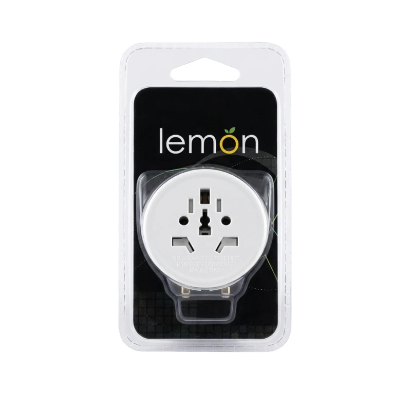 أدابتر كهرباء ليمون Universal 10A 250V 2P – محول وقابس كهربائي أبيض Item No. 501087، Heavy Duty Full Safety CE | كفالة عامين - ليمون