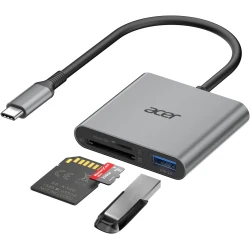 قارئ بطاقات Acer USB-C مع Type-A 3.0، محول بطاقات ألومنيوم بسرعة 170 ميجابايت/ثانية