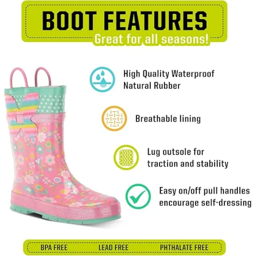 Western Chief Kids Waterproof Rain Boots with Easy On Handles Flutter Pink - Western Chief - Image 2