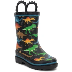 Western Chief Boys Waterproof Printed Rain Boot with Easy Pull-On Handles in Black, 4 UK Child
