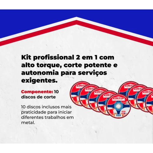 طقم دريل وصاروخ جلاخة لاسلكي إيمتوب 20 فولت – مثقاب ومجلخة بطارية مع بطاريتين 2.0 أمبير، أدوات كهربائية للثقب والقطع والجلخ والصيانة - إيمتوب - Image 2