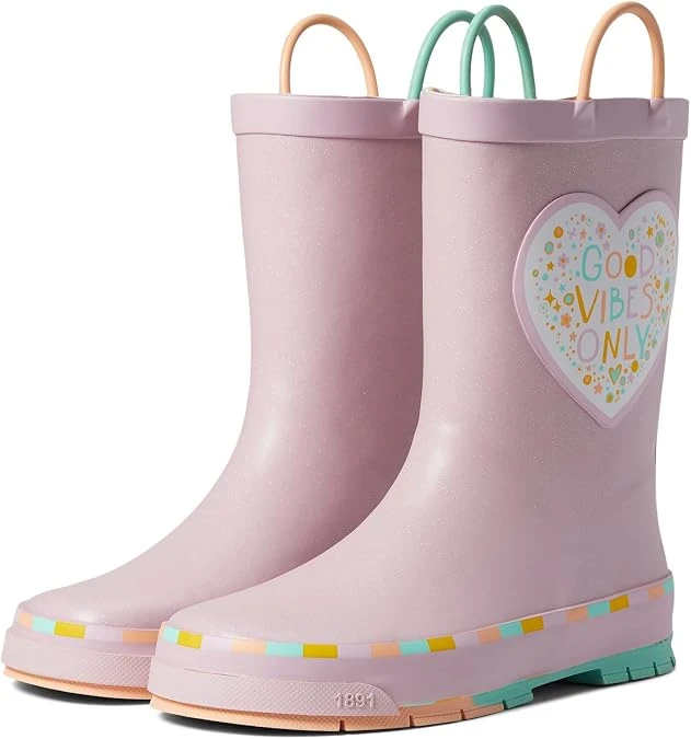 Western Chief Girl's Sparkle Heart Rubber Rain Boots - Mid-Calf Waterproof Footwear - Western Chief