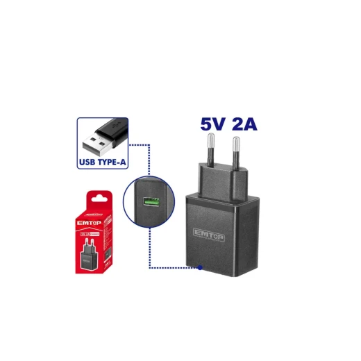 شاحن يو إس بي إيمتوب 5 فولت 2 أمبير EFCR120502 – محول طاقة USB أسود لشحن الهواتف والأجهزة الإلكترونية، شاحن منزلي عملي وسهل الاستخدام شاحن يو إس بي إيمتوب 5 فولت 2 أمبير EFCR120502 – محول طاقة USB أسود لشحن الهواتف والأجهزة الإلكترونية، شاحن منزلي عملي وسهل الاستخدام