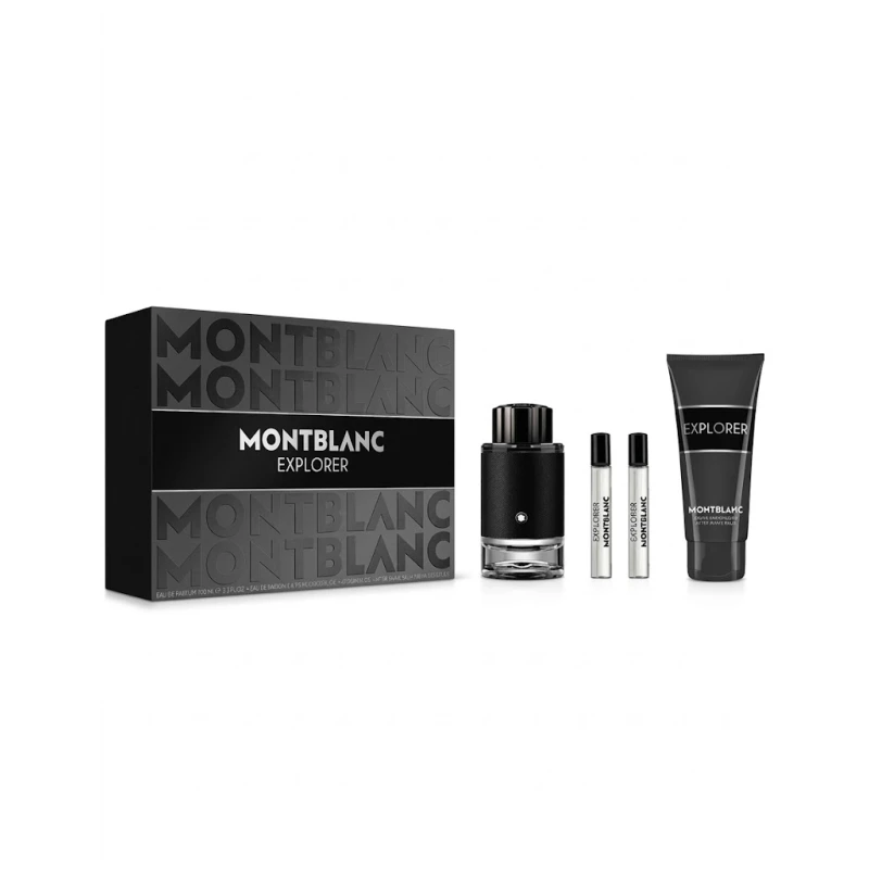Montblanc Explorer EDP Mens Gift Set Includes 100ml EDP 2x7.5ml Travel Sprays and Shower Gel Elegant Woody Aromatic Scent - Montblanc