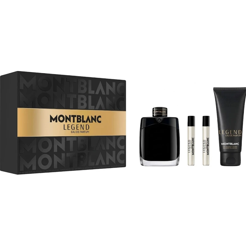 مون بلان ليجند طقم هدايا عطر رجالي 100 مل وجل استحمام مع عبوتين سفر 7.5 مل برائحة خشبية وأروماتك تمنحك الثقة والأناقة - مون بلان