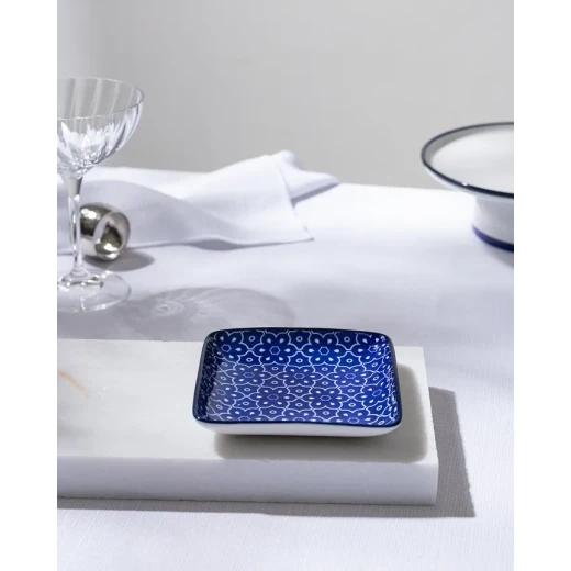 Madame COCO Reve Bleu Mais Square Porcelain Plate 12.2×3.2cm – Elegant Serving Plate for Appetizers, Desserts & Snacks, Ideal for Everyday Dining and Table Setting