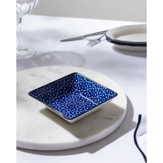 Madame COCO Reve Bleu Mais Square Porcelain Plate 12.2×3.2cm – Elegant Serving Plate for Appetizers, Desserts & Snacks, Ideal for Everyday Dining & Table Setting
