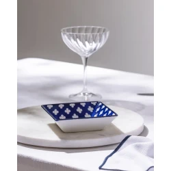 Madame COCO Reve Bleu Raye Square Porcelain Plate 12.2×3.2cm – Elegant Serving Plate for Appetizers, Desserts & Snacks, Ideal for Everyday Dining & Table Setting